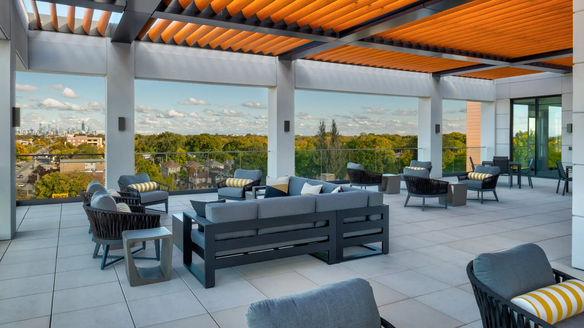 Top floor lounge at American House Oak Park, a luxury retirement home in Oak Park, Illinois