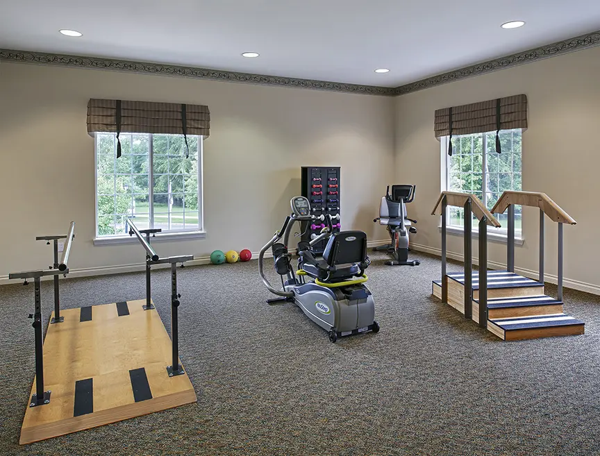 Gym and physical therapy room at American House Park Place, an assisted living facility in Macomb County, Michigan