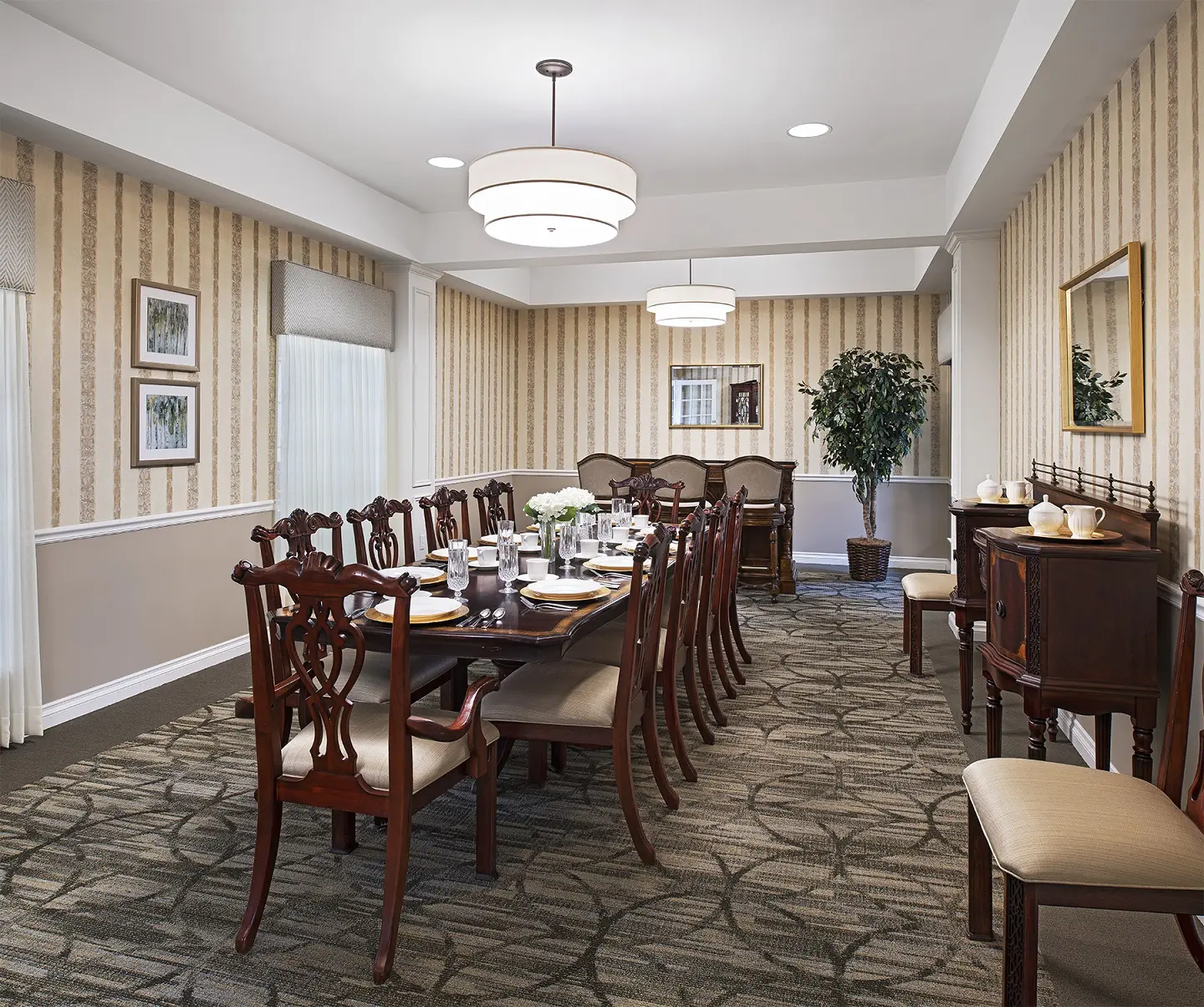 Dining room of American House Park Place, an assisted living facility in Macomb County, Michigan