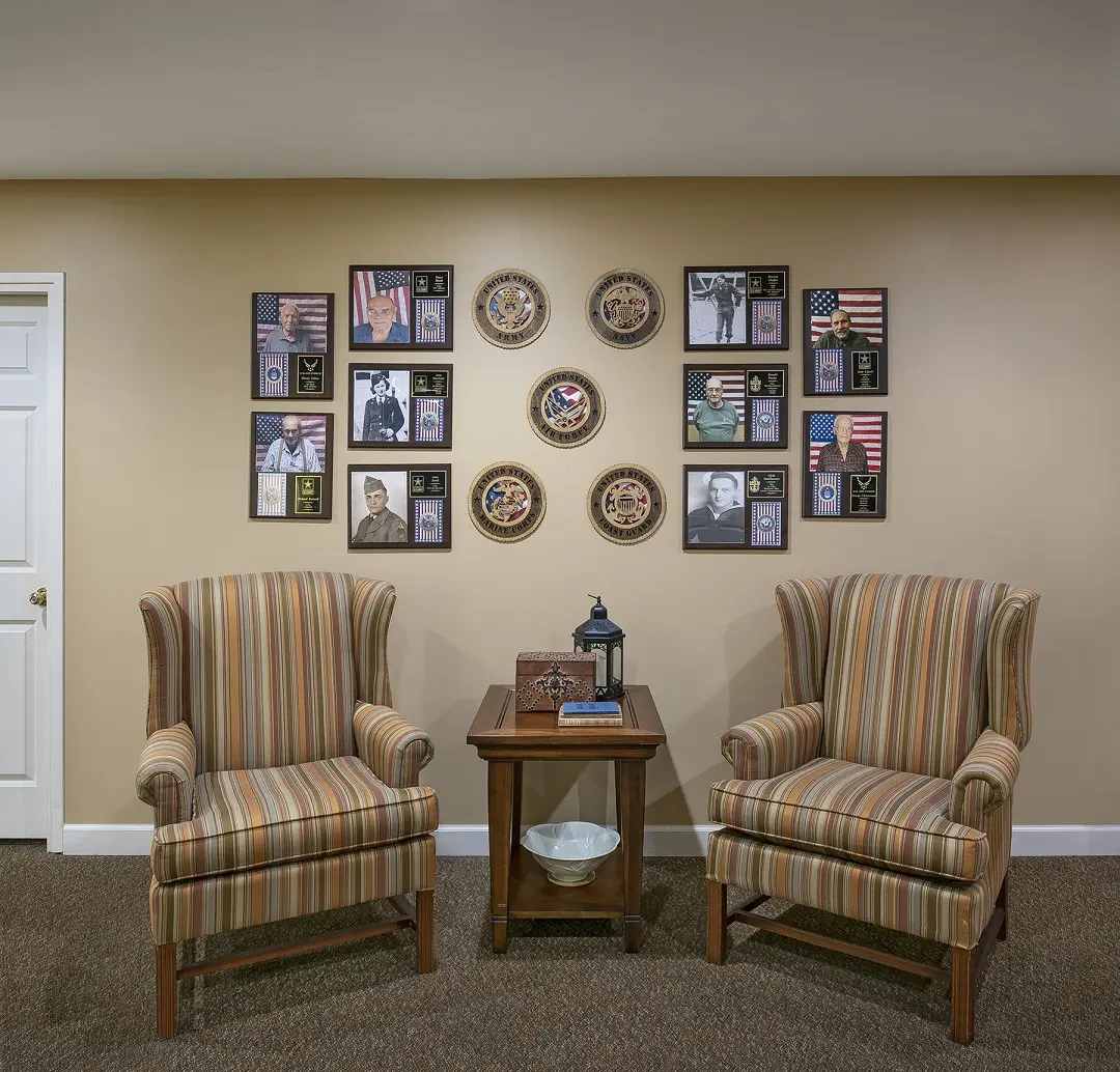 Veterans' wall of honor at American House Petoskey, a retirement community in Petoskey, Michigan