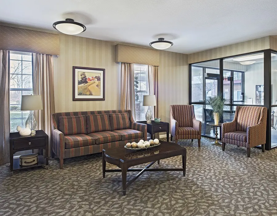 Lobby at American House Riverview, a retirement community in Riverview, Michigan