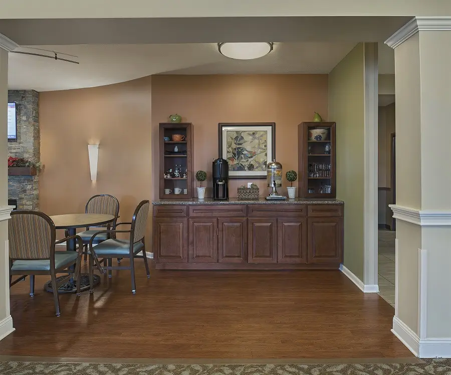 Lounge area at American House Riverview, an assisted living facility in Riverview, Michigan