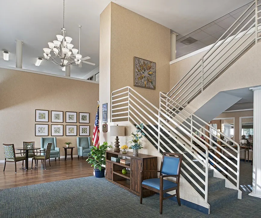 Staircase and foyer American House assisted living, in Southland, MI.