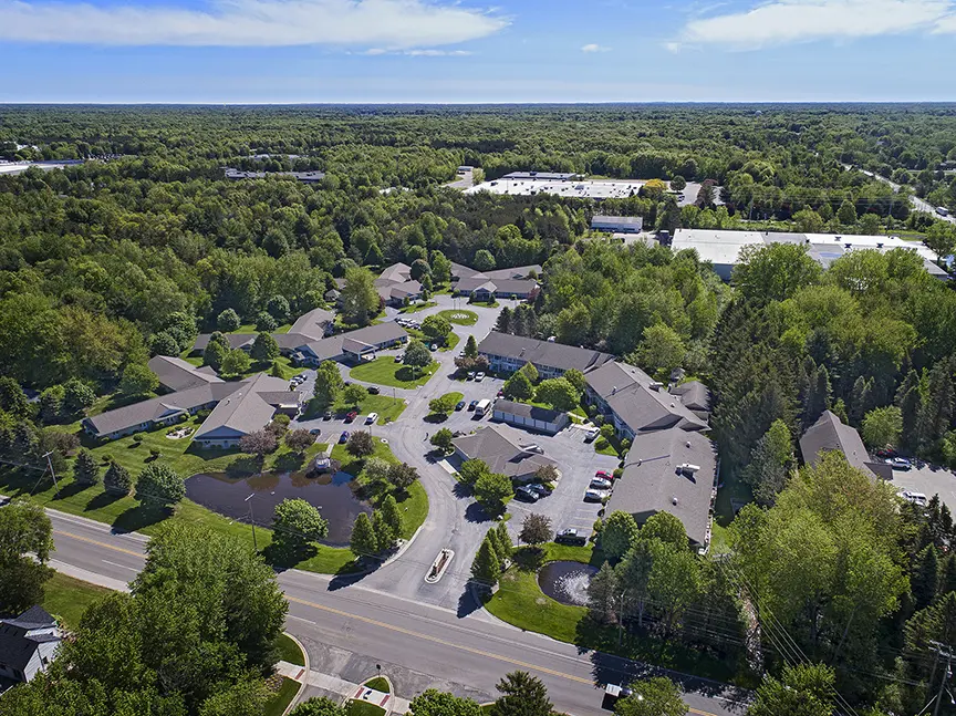 Aerial view of American House Senior Living campus in Spring Lake, MI