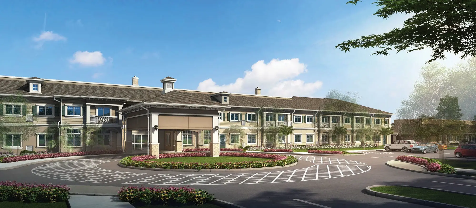 Front entrance and carport at American House retirement home in St. Petersburg, FL