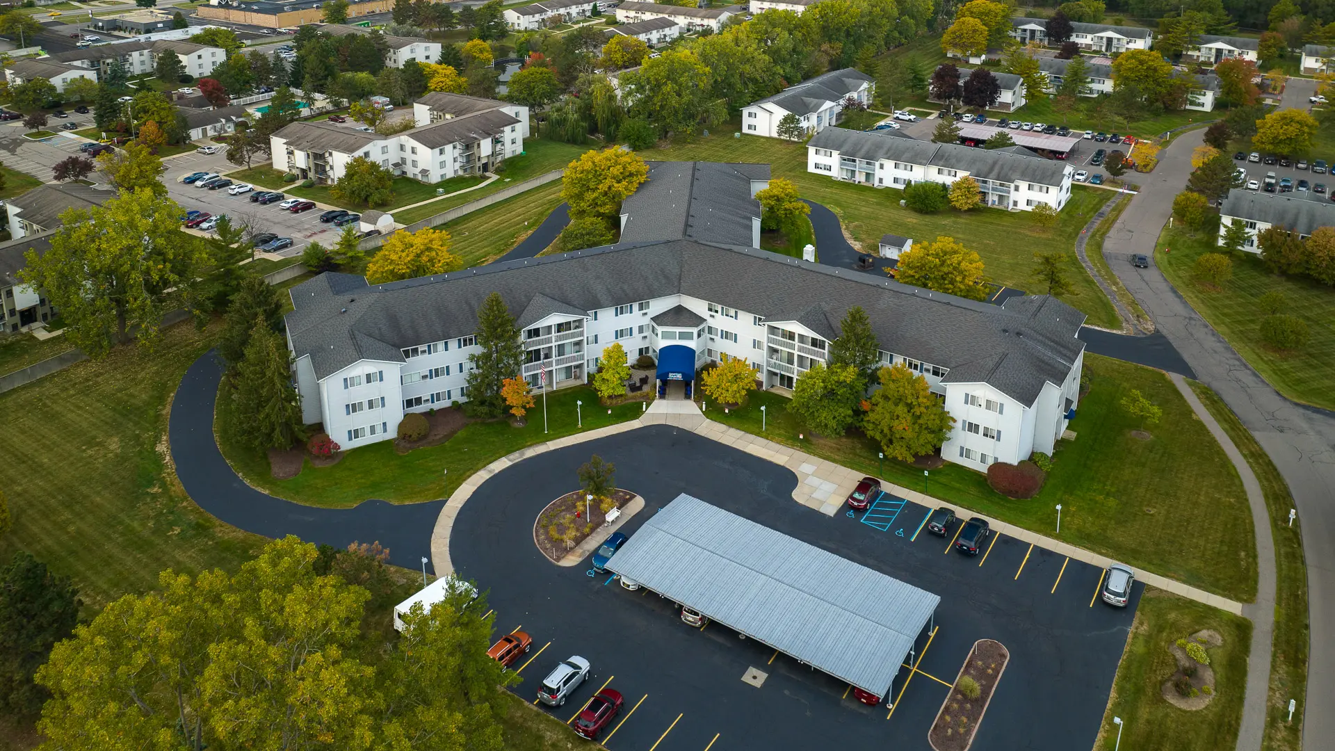 Aerial of of American House Sterling Meadows Senior Living in Sterling Heights, MI