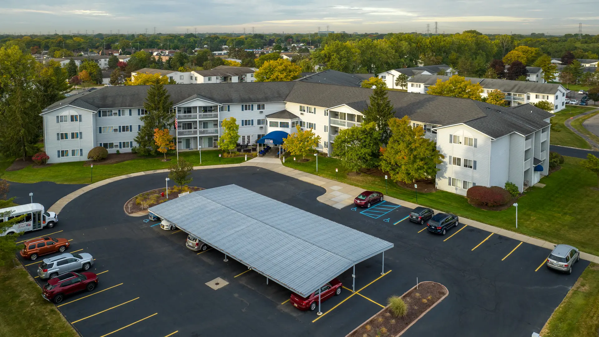 Aerial view of senior living community in South Sterling Heights, MI