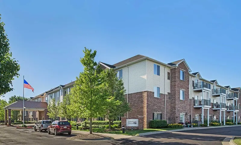 Exterior and sign of American House retirement home in North Sterling Heights, MI