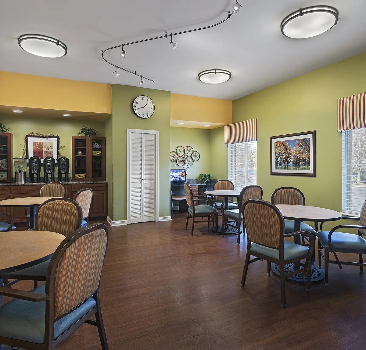 Bistro with coffee makers at American House retirement home in N. Sterling Heights, MI