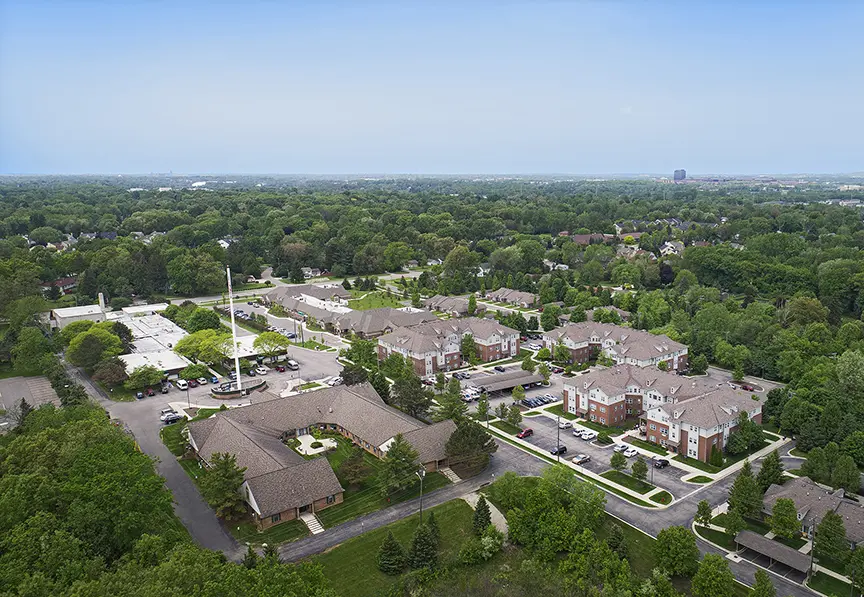 Aerial view of American House Senior Living in Rochester Hills, MI