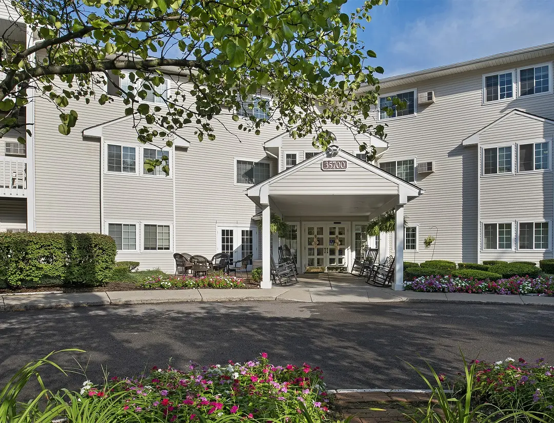 Exterior entry way into American House in central Westland, MI