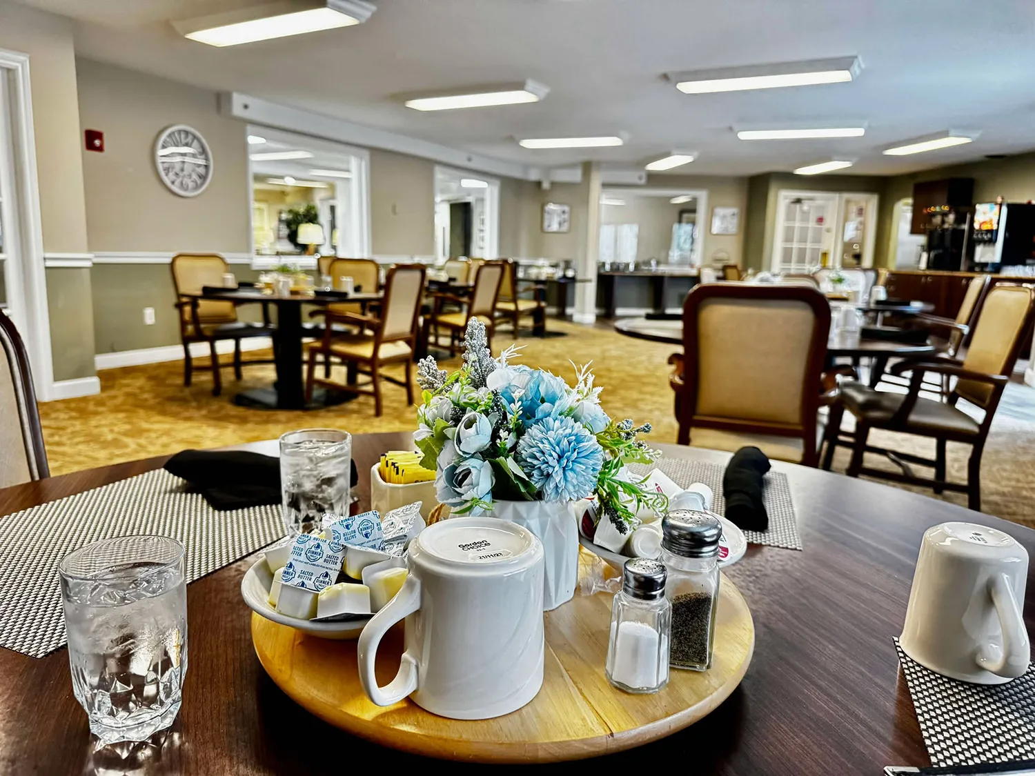 Close up of lazy susan in dining room at assisted living facility in Westland, MI