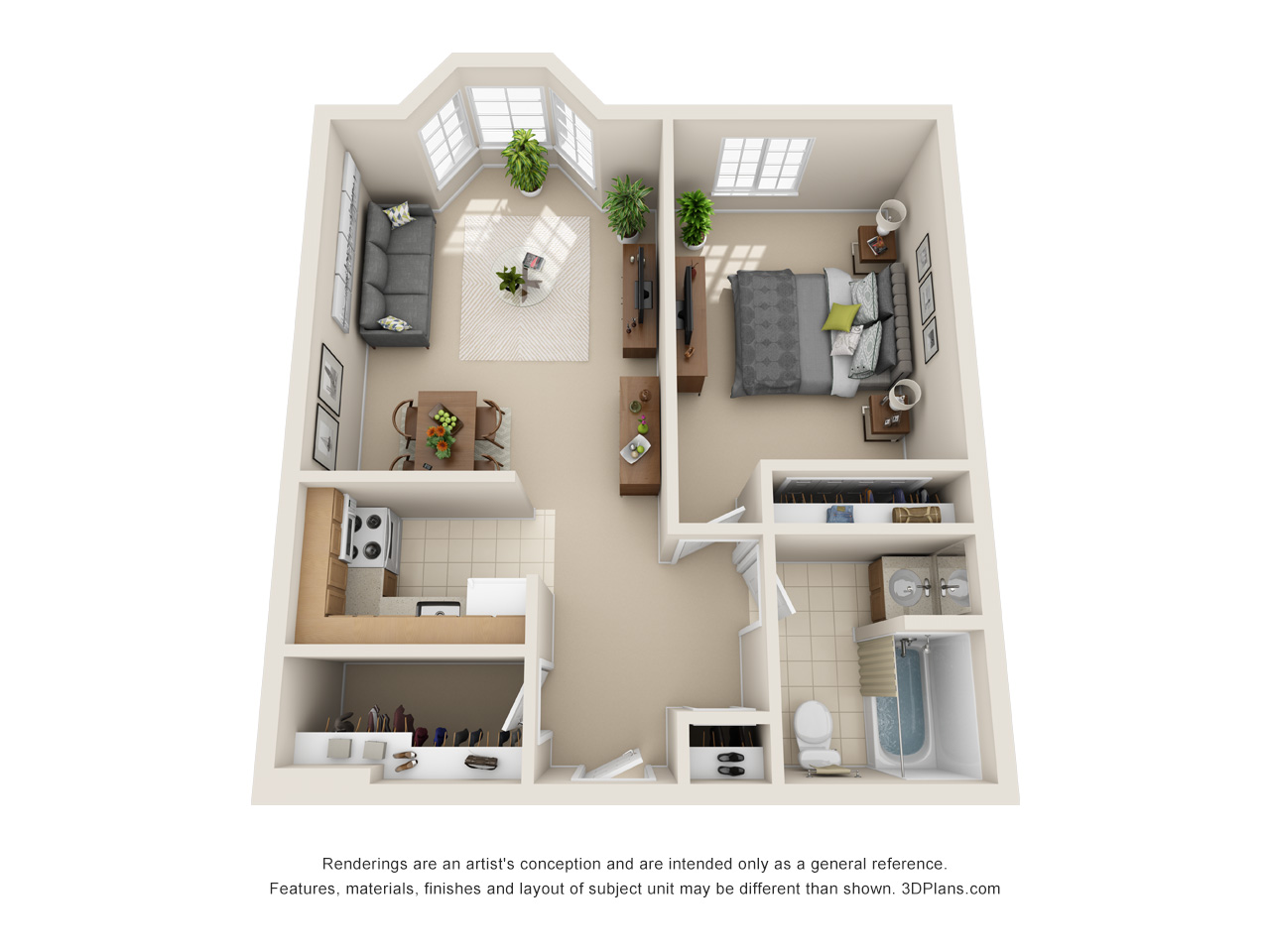 One bedroom independent living apartment floorplan in east i roseville michigan
