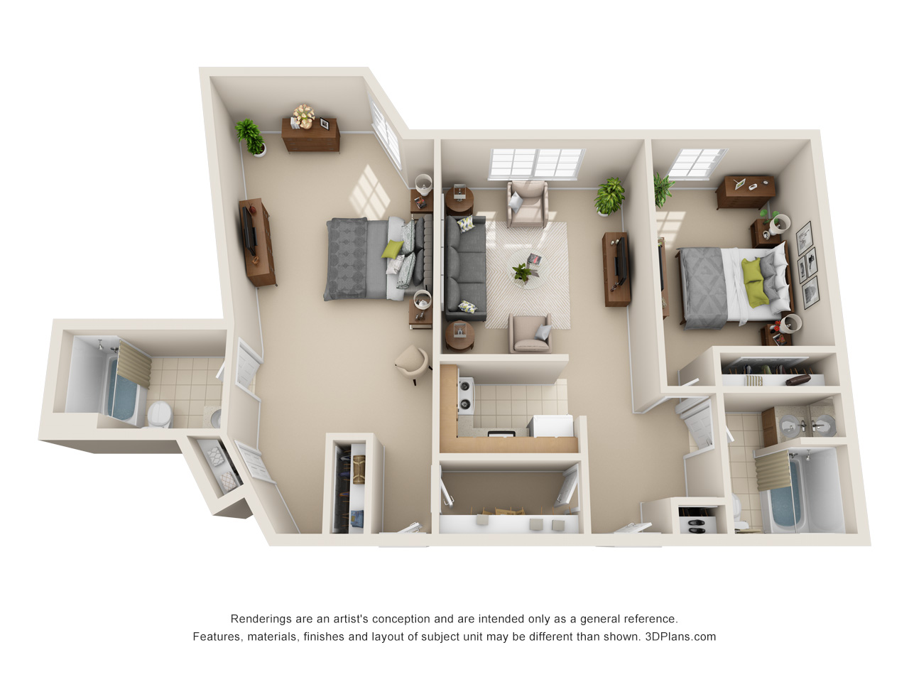 2 bedrooms 2 bathrooms floorplan for independent living in roseville michigan