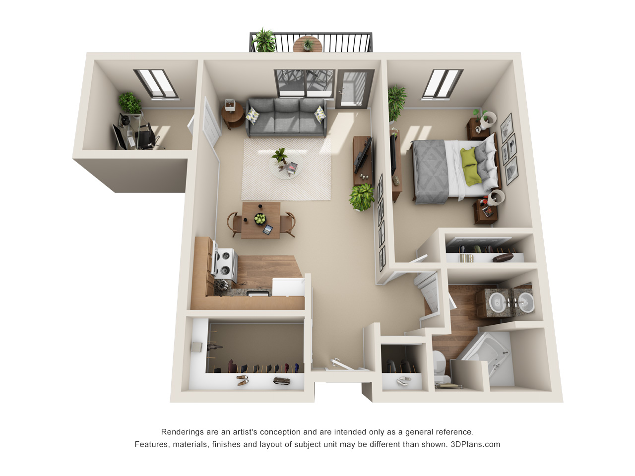 One bedroom one bathroom apartment independent living floorplan in roseville michigan