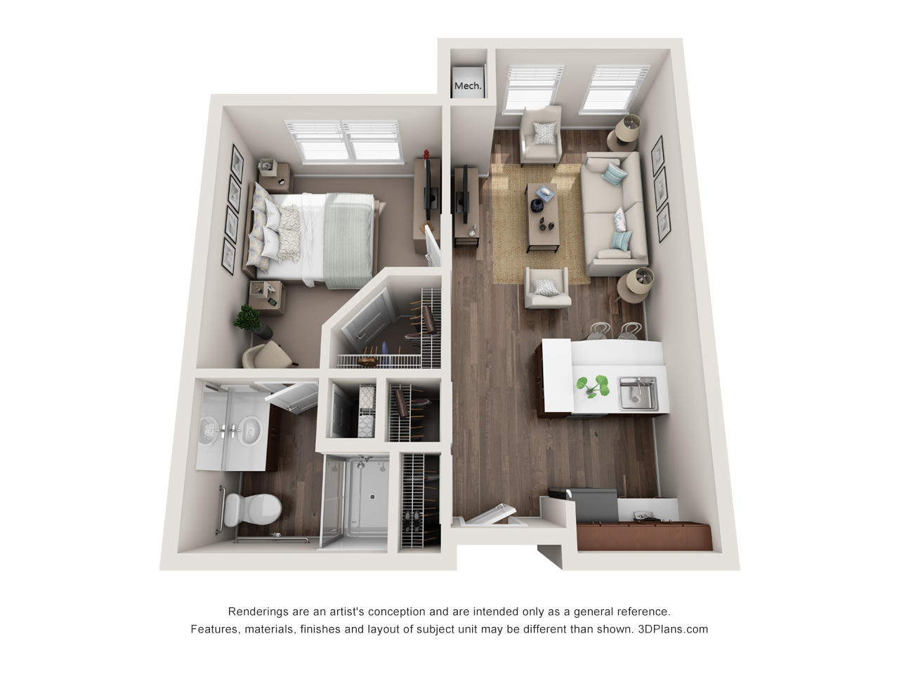 Assisted Living 570 sq ft 1BR floor plan at American House Ft. Myers