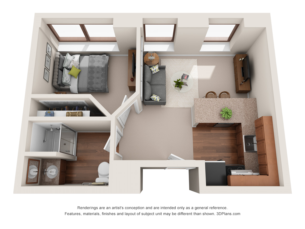 Independent Living 1 BR apartment floor plan at American House Grosse Pointe