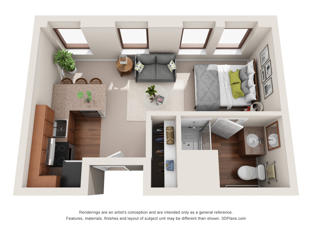 Independent Living studio apartment floor plan at American House Grosse Pointe