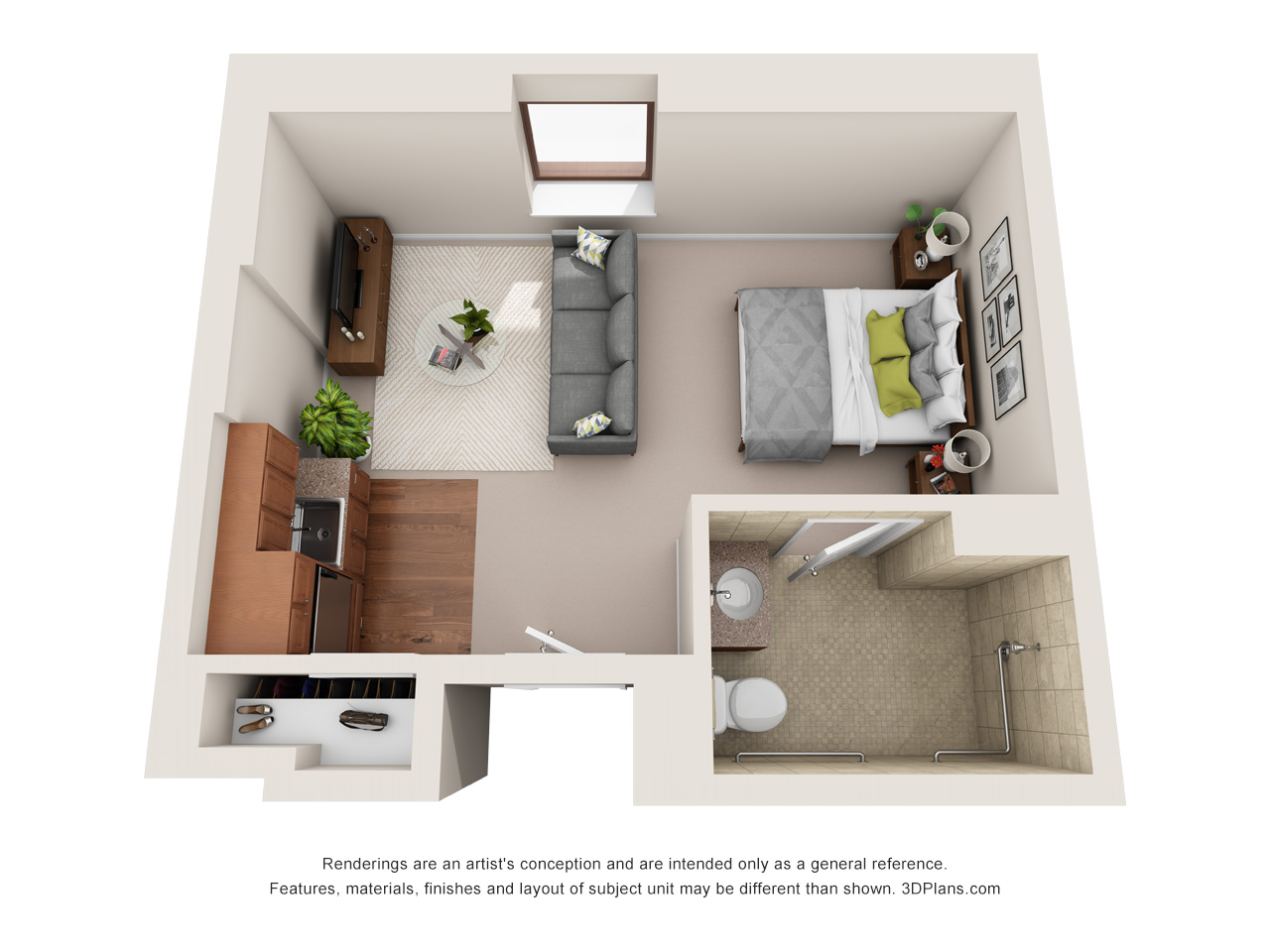 Assisted Living studio apartment floor plan at American House Grosse Pointe