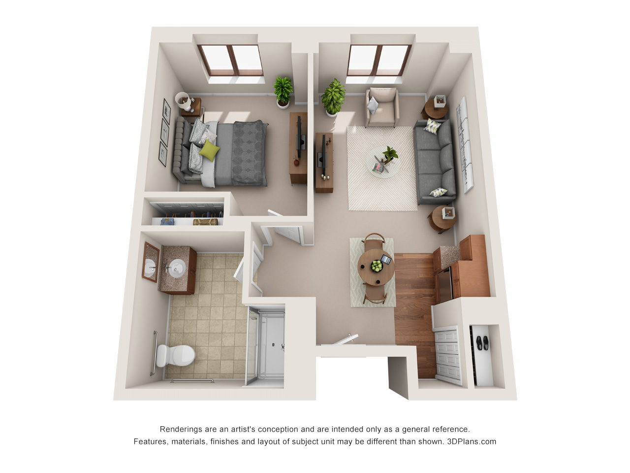 Memory Care 1 BR apartment floor plan at American House Grosse Pointe