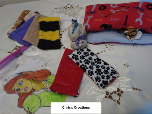 Chris's hand-crafted bags and blankets