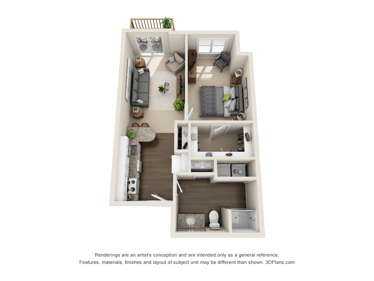 Independent/Assisted Living 1 bedroom apartment 3D floorplan in Jenison, Michigan