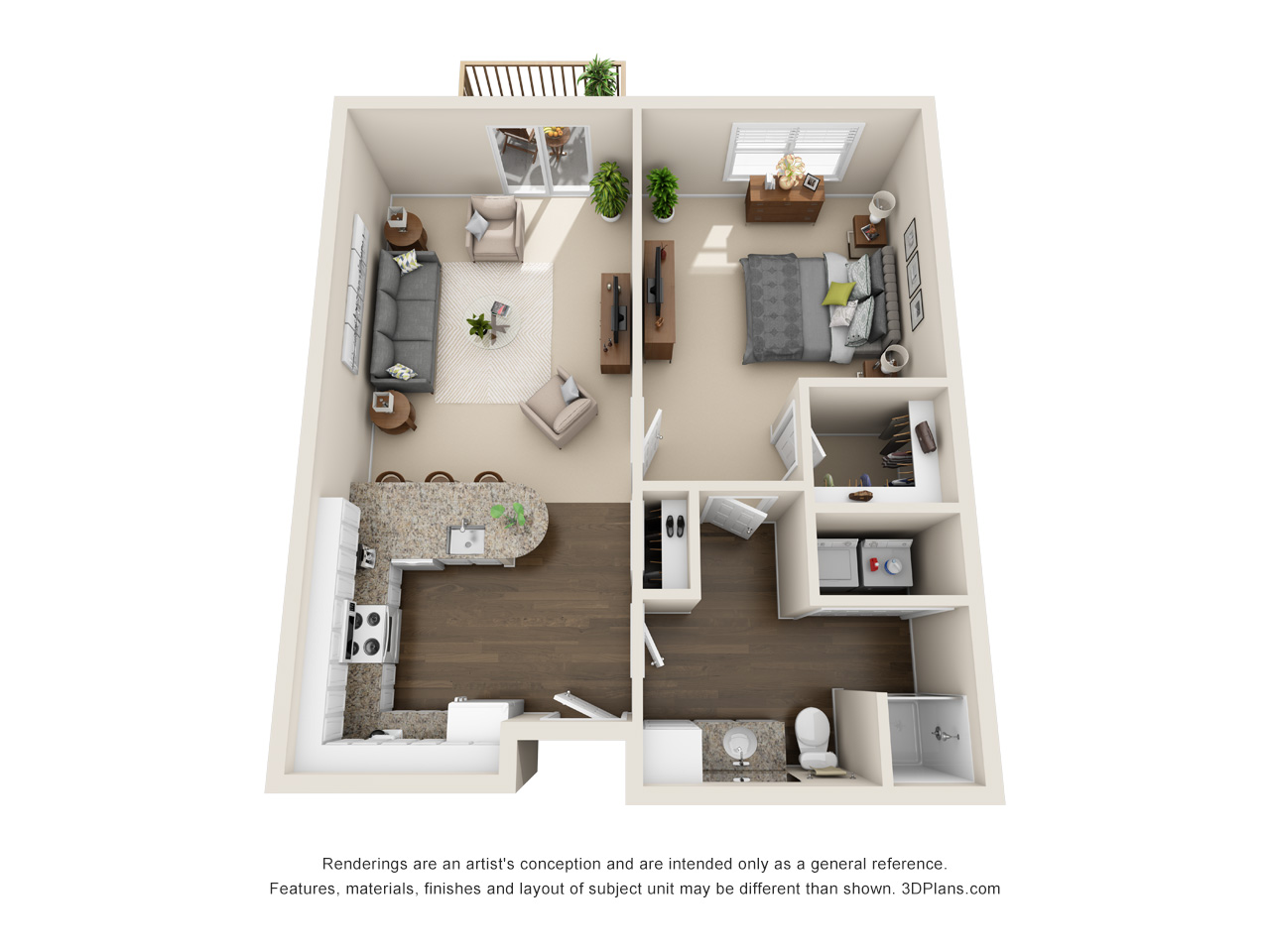 Independent/Assisted Living 1 bedroom apartment 3D floorplan in Jenison, Michigan