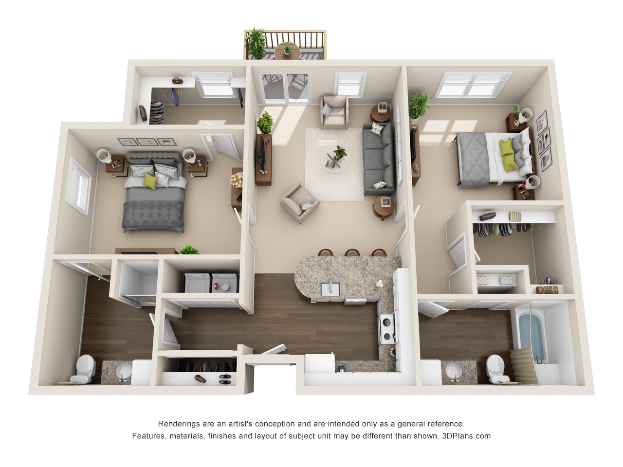 Independent/Assisted Living 2 bedroom apartment 3D floorplan in Jenison, Michigan