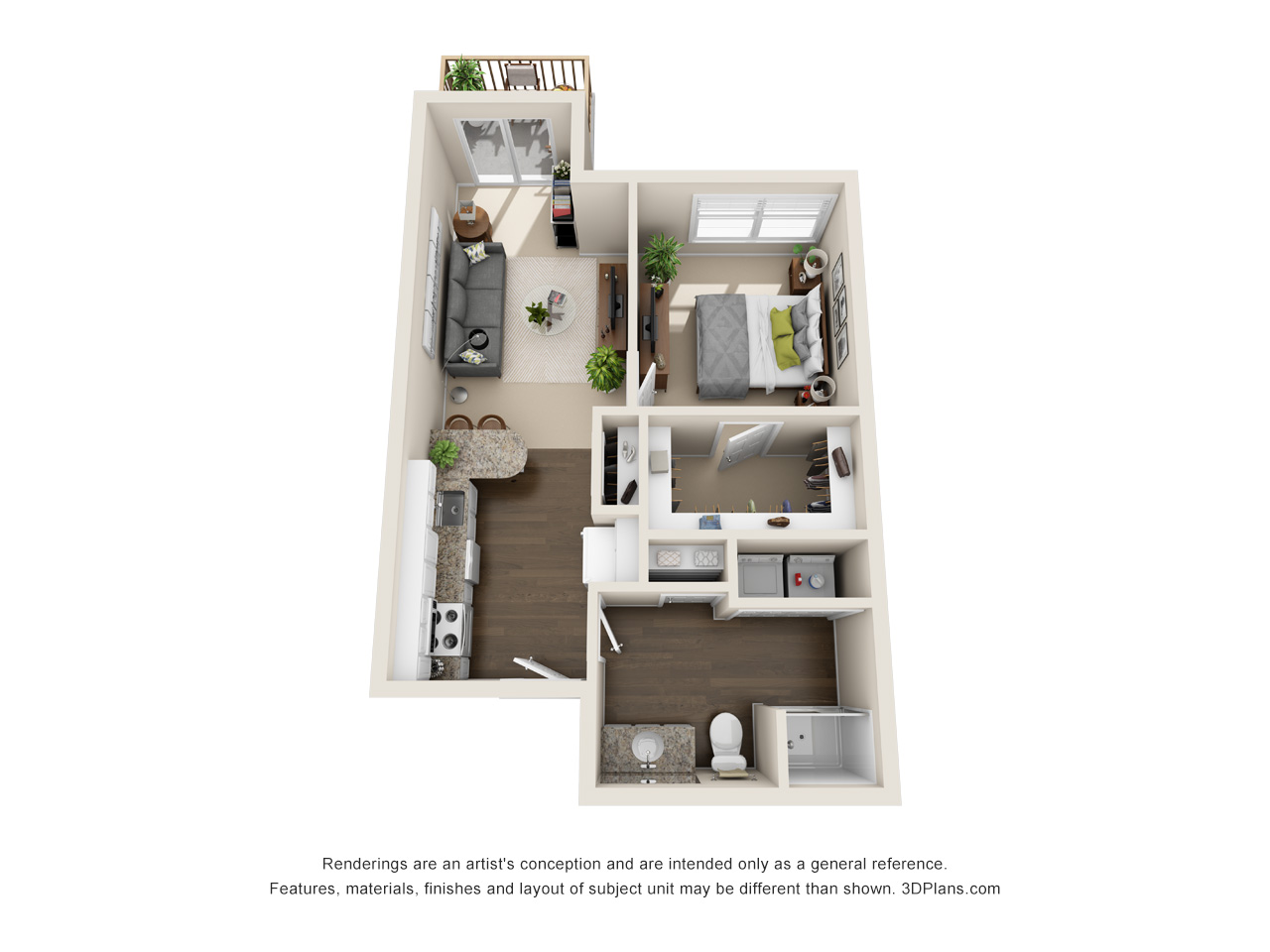 Independent/Assisted Living 1 bedroom apartment 3D floorplan in Jenison, Michigan