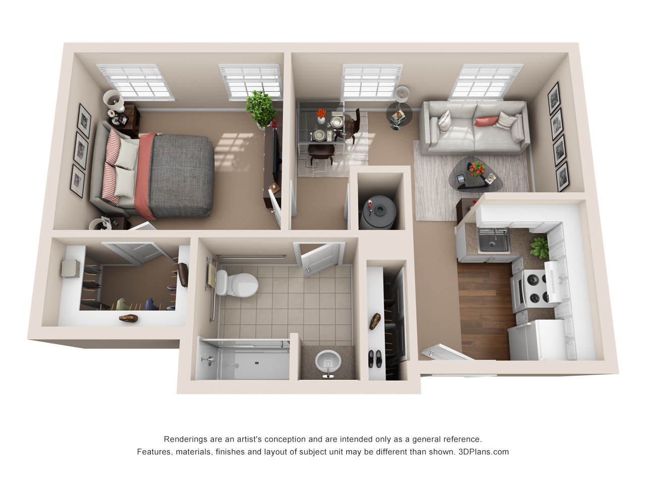 Independent/Assisted Living 1 bedroom apartment 3D floorplan in Keene, New Hampshire