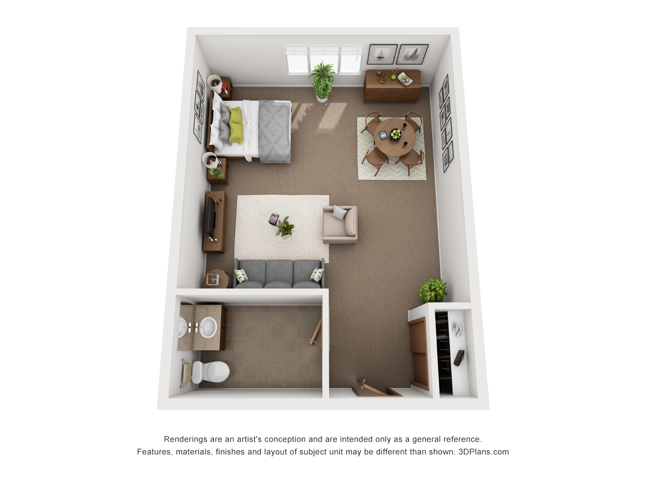 Memory Care/Assisted Living studio apartment 3D floorplan in Kentwood, Michigan