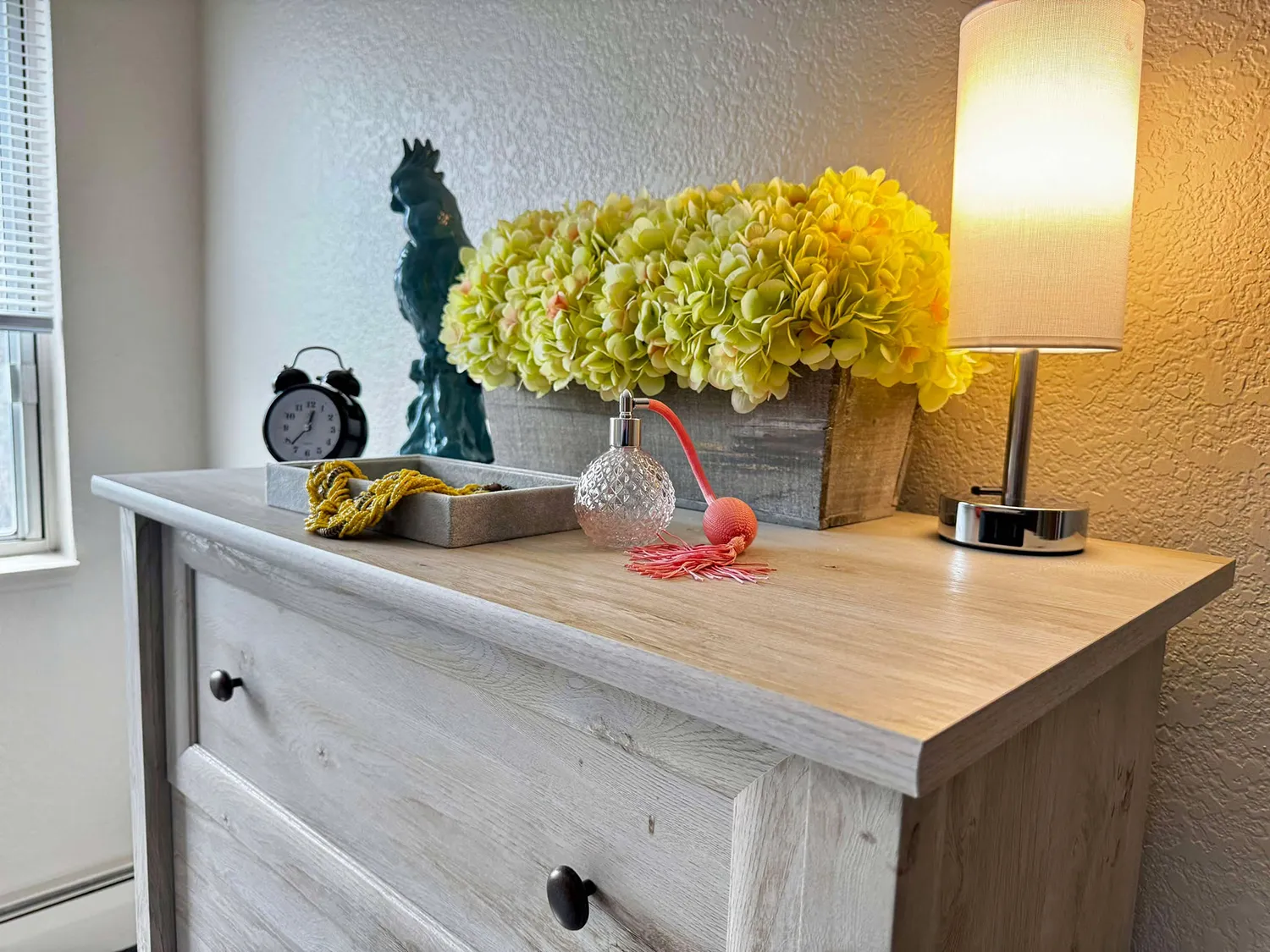 Furniture set up in a model independent living apartment