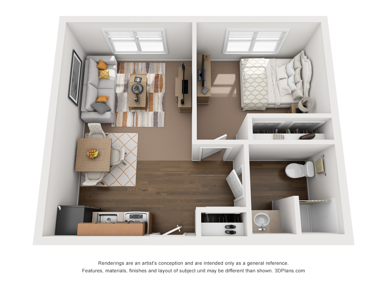 Independent Living 1 Bedroom Apartment 3D Floorplan in Petoskey Michigan