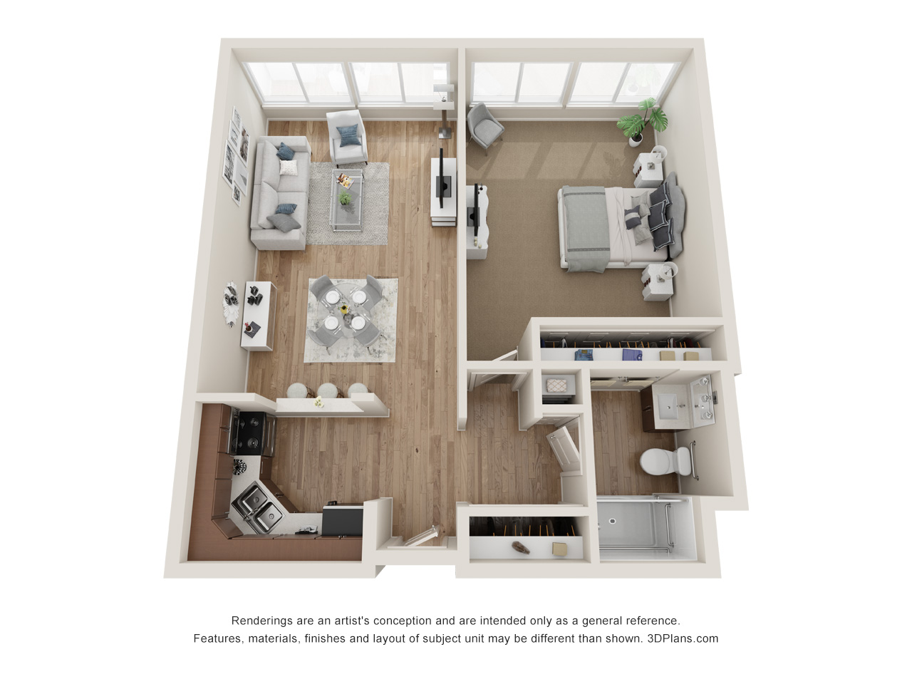 Assisted Living 1 Bedroom Apartment 3D Floorplan in Sarasota Florida