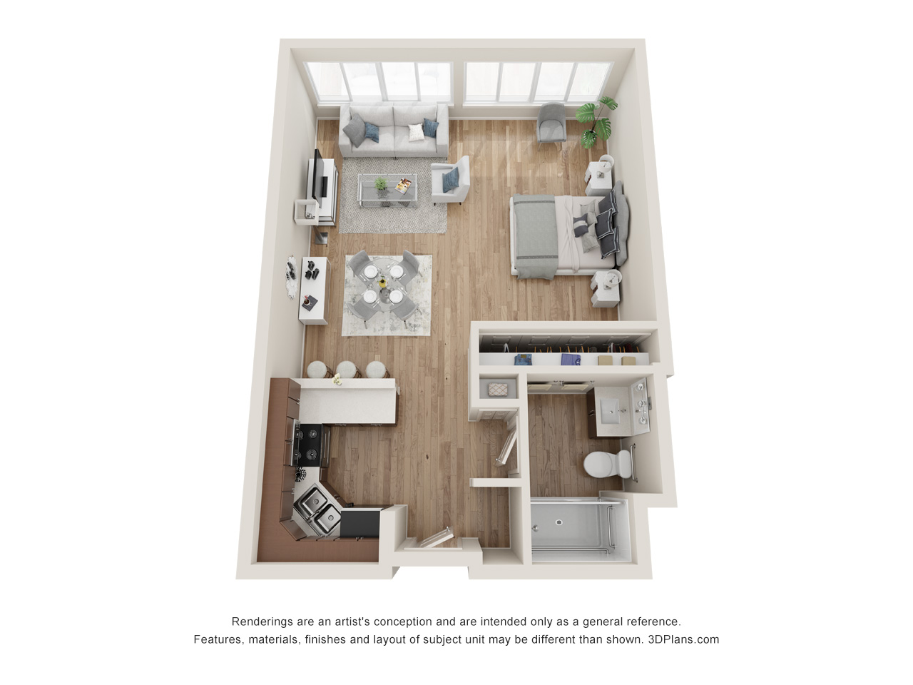 Studio 1 Bathroom Apartment 3D Floorplan in Sarasota Florida