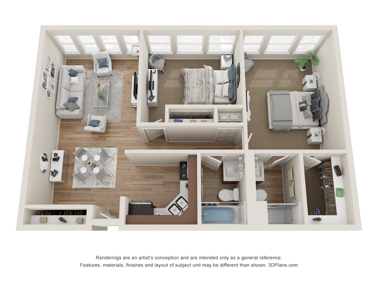 Assisted Living 2 Bedroom Apartment 3D Floorplan in Sarasota Florida