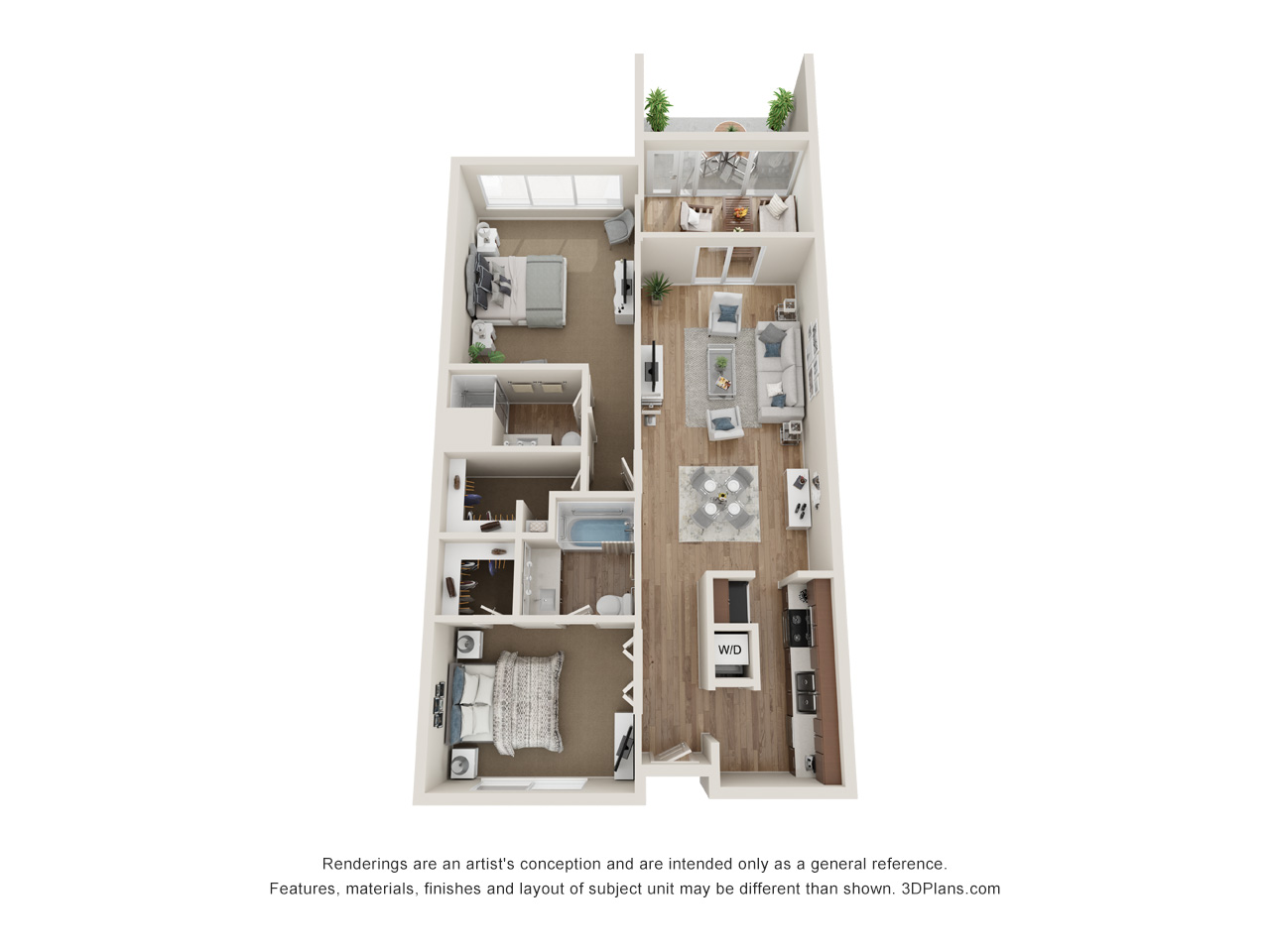 Independent Living 2 Bedroom Apartment 3D Floorplan in Sarasota Florida