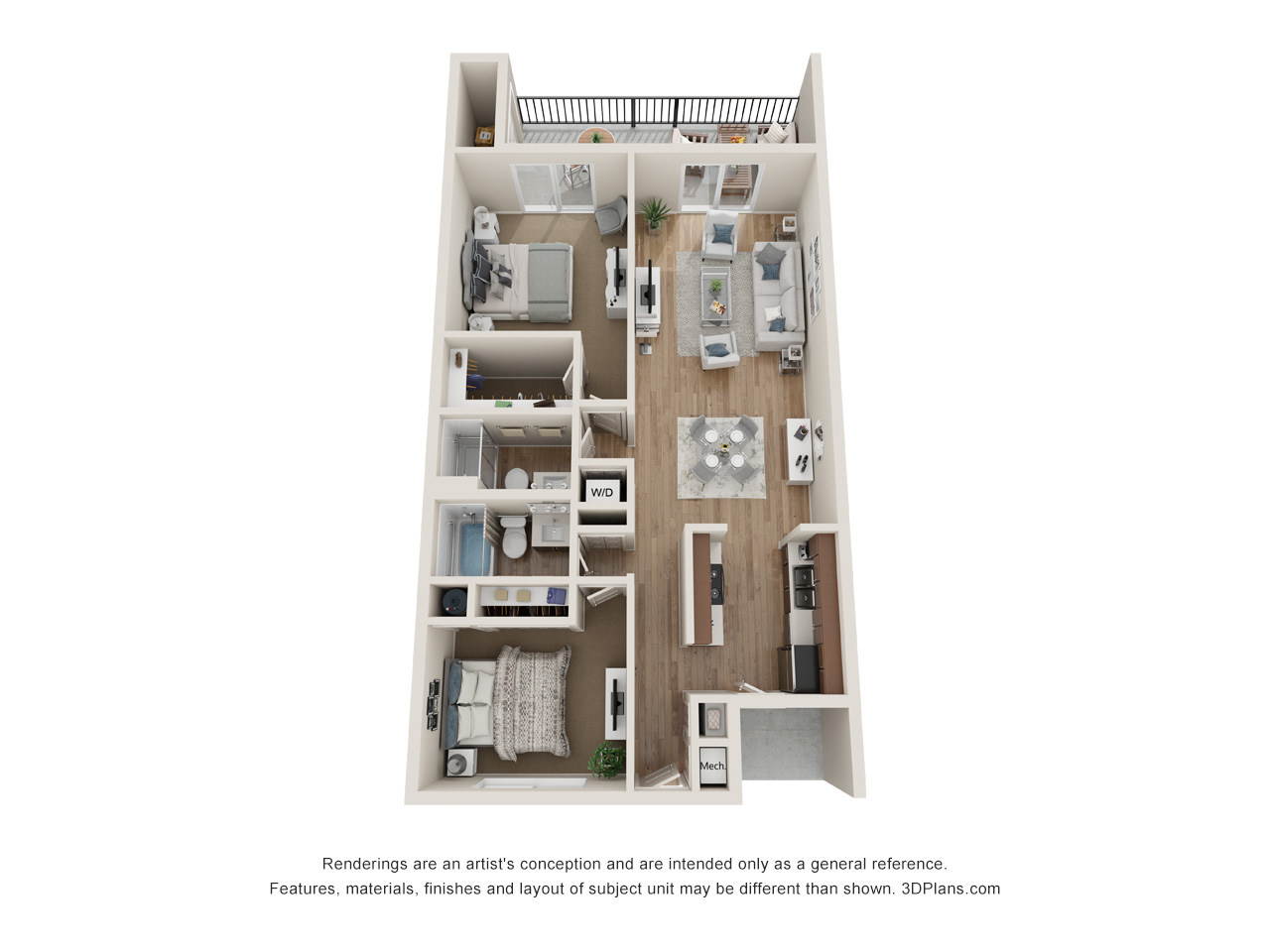 Independent Living 2 Bedroom Apartment 3D Floorplan in Sarasota Florida