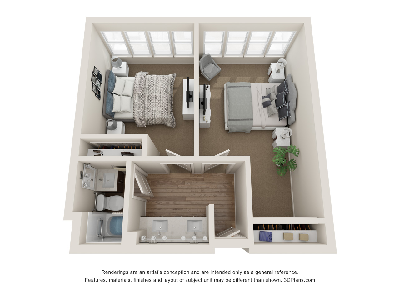 Memory Care 2 Bedroom Apartment 3D Floorplan in Sarasota Florida