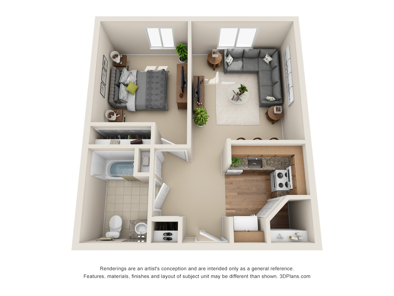 1 Bedroom Floor Plan at American House Senior Living in Southgate, MI