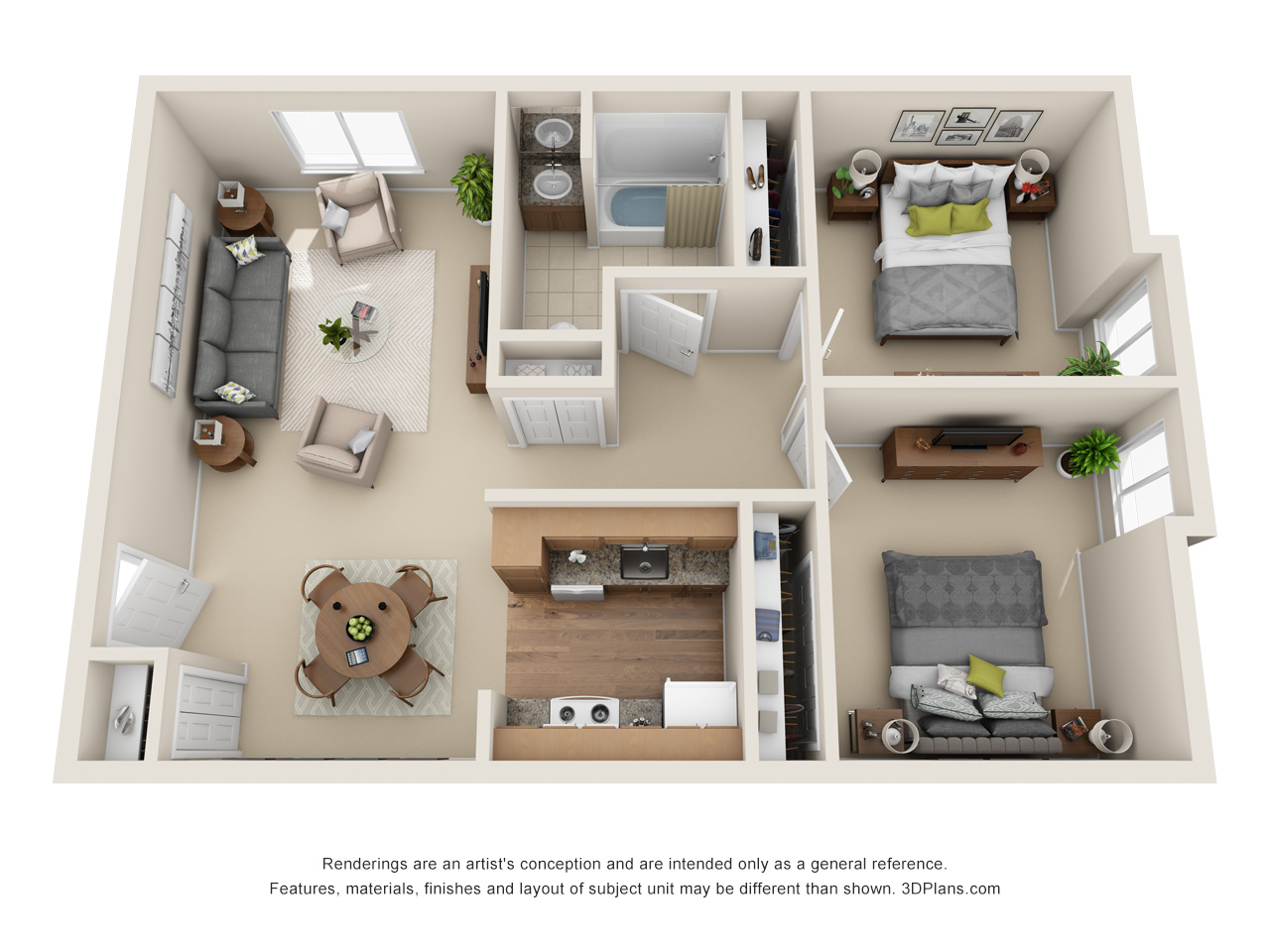 2 Bedroom Floor Plan at American House Senior Living in Southgate, MI