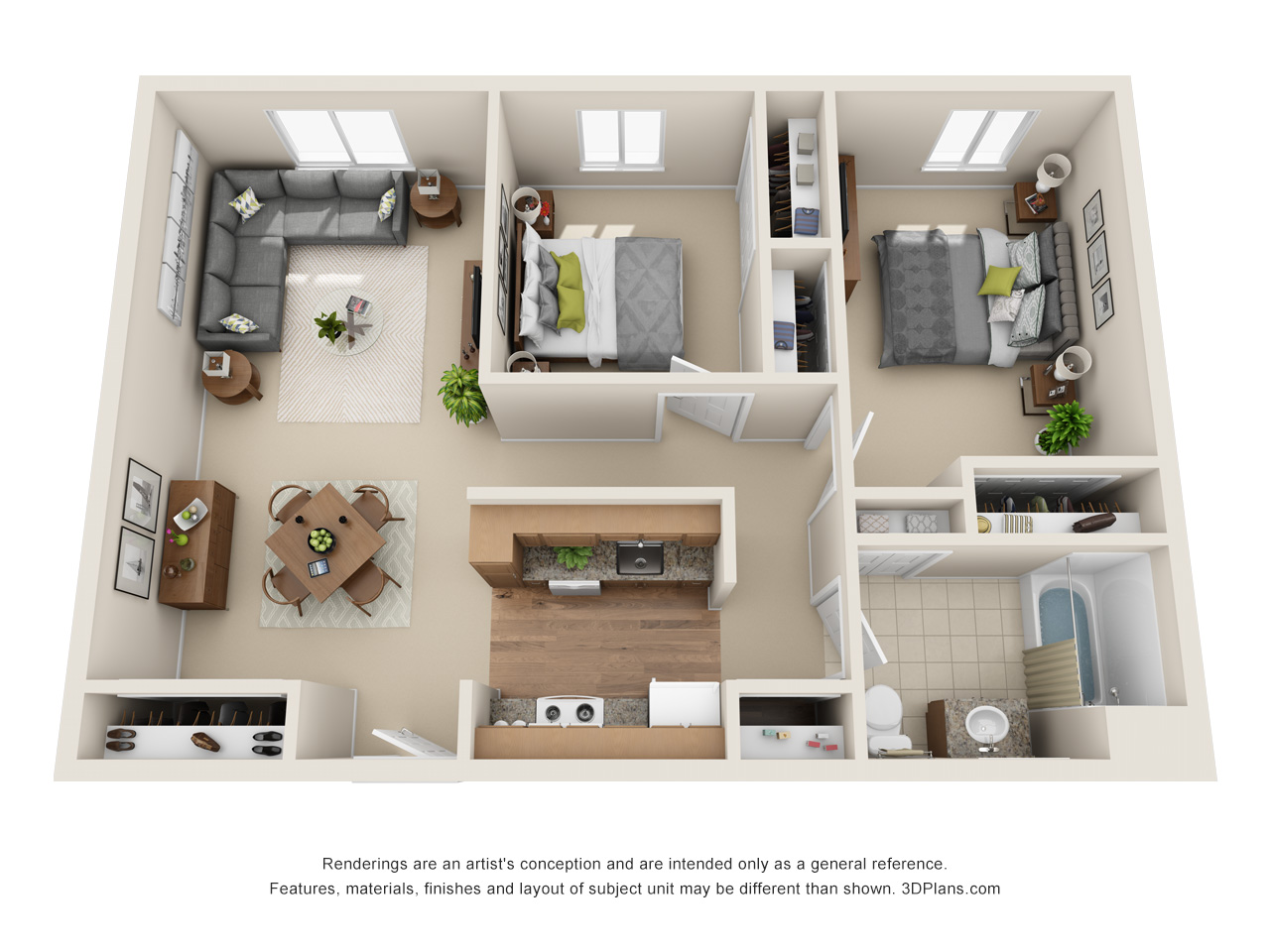 2 Bedroom Floor Plan B at American House Senior Living in Southgate, MI