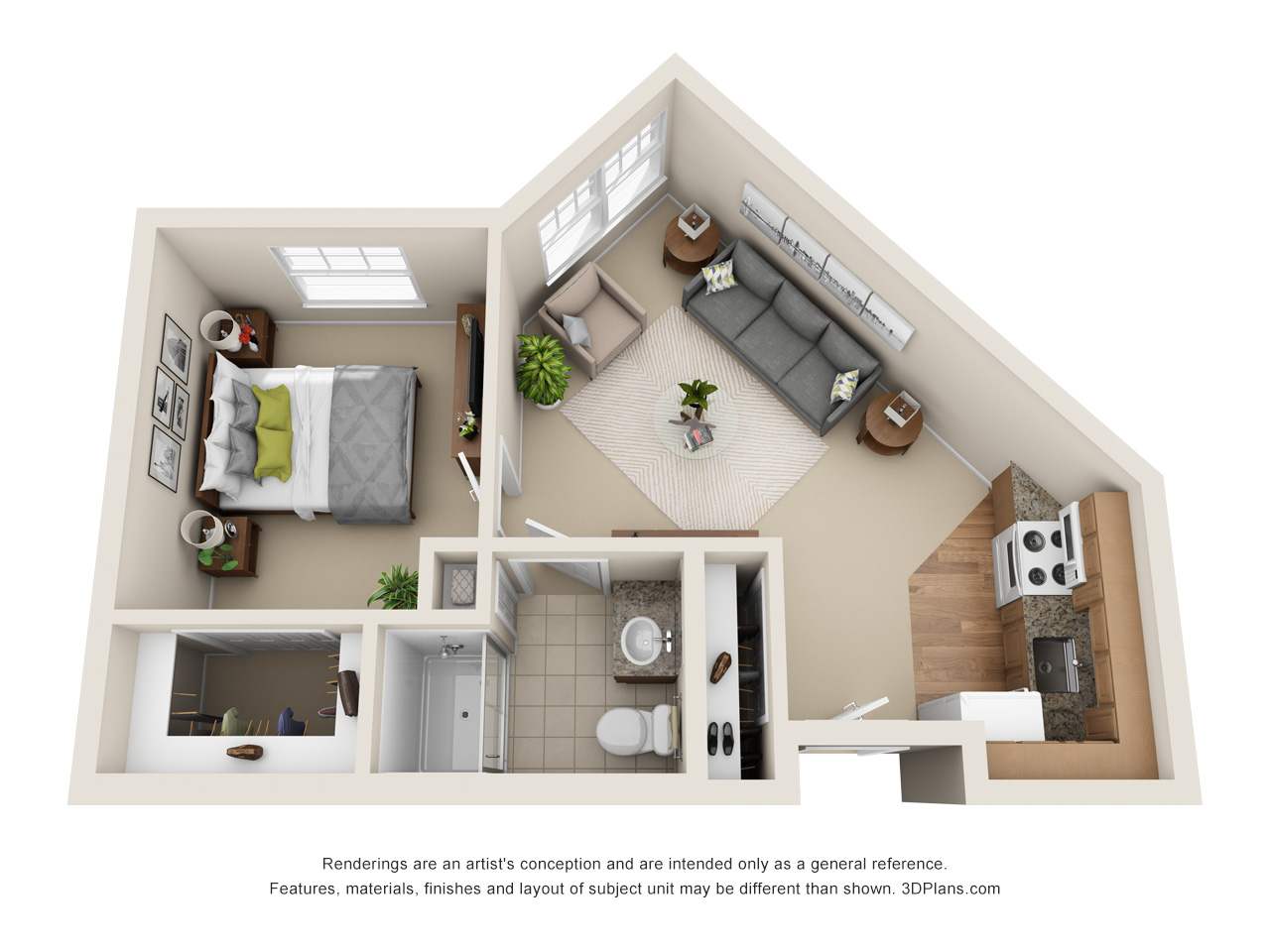 Assisted living and independent living one bedroom apartment floorplan in Rochester Hills, MI