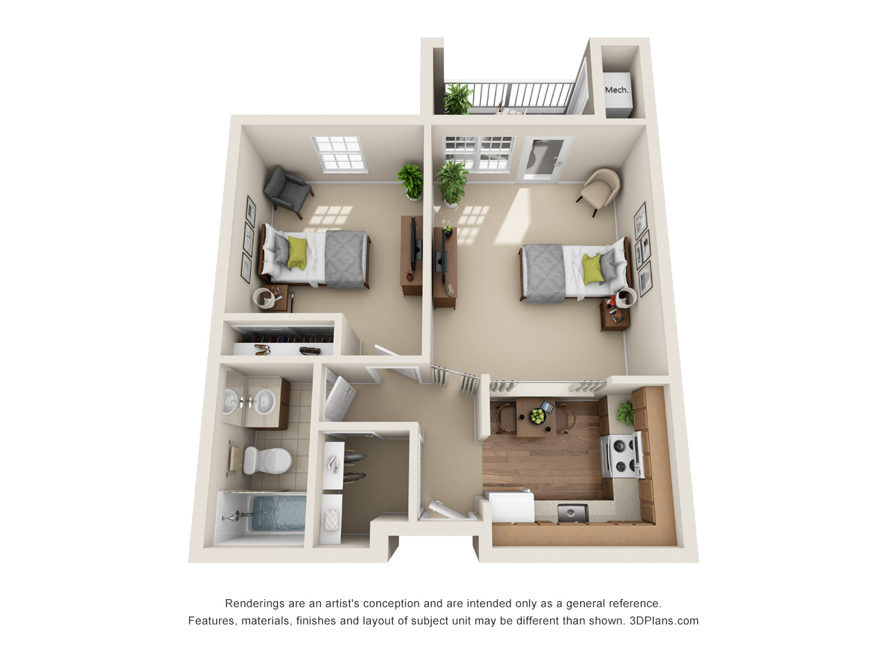 Floor Plan of 2 Bedroom Suite at American House Troy Assisted Living