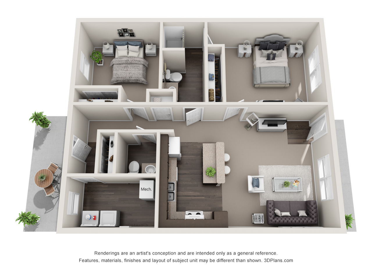 Villa floorplan for 2 bedroom 2 bathroom independent living in roseville michigan