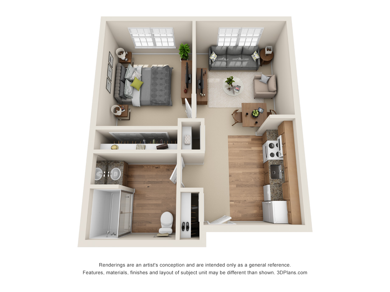 Assisted Living 1 bedroom apartment 3D floorplan in Zephyrhills, Florida