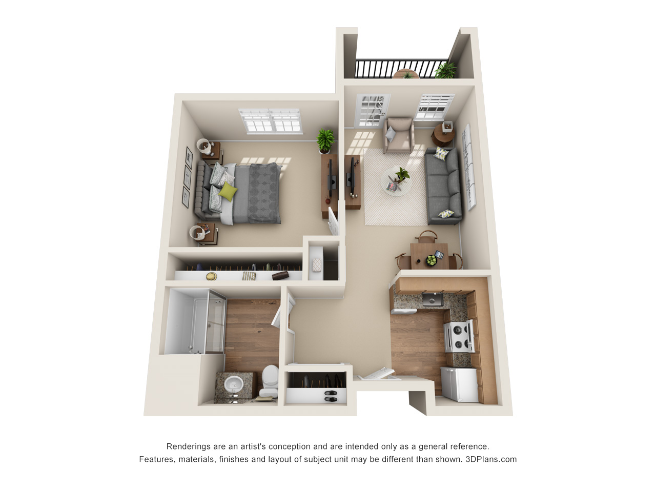 Assisted Living 1 bedroom apartment 3D floorplan in Zephyrhills, Florida
