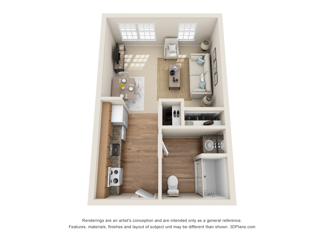 Assisted Living studio apartment 3D floorplan in Zephyrhills, Florida