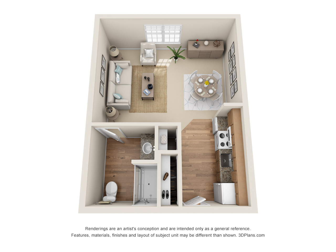 Assisted Living studio apartment 3D floorplan in Zephyrhills, Florida